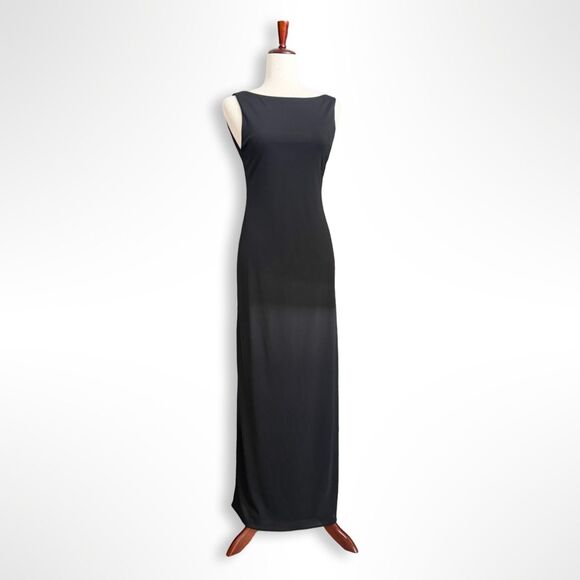 VTG 90s Laundry by Shelli Segal Backless Long Black Maxi Dress Gown, 6 Stretchy - Picture 5 of 7
